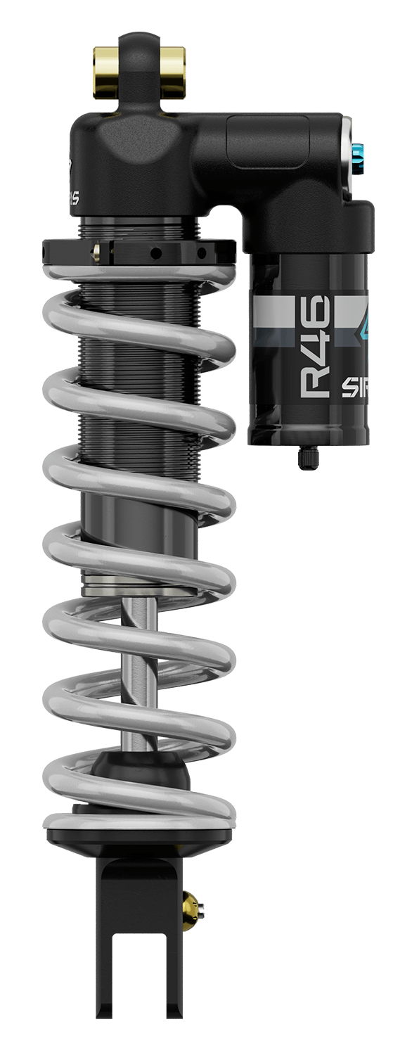 3D render of Sirris R46 Rear shock for electric dirt bikes.