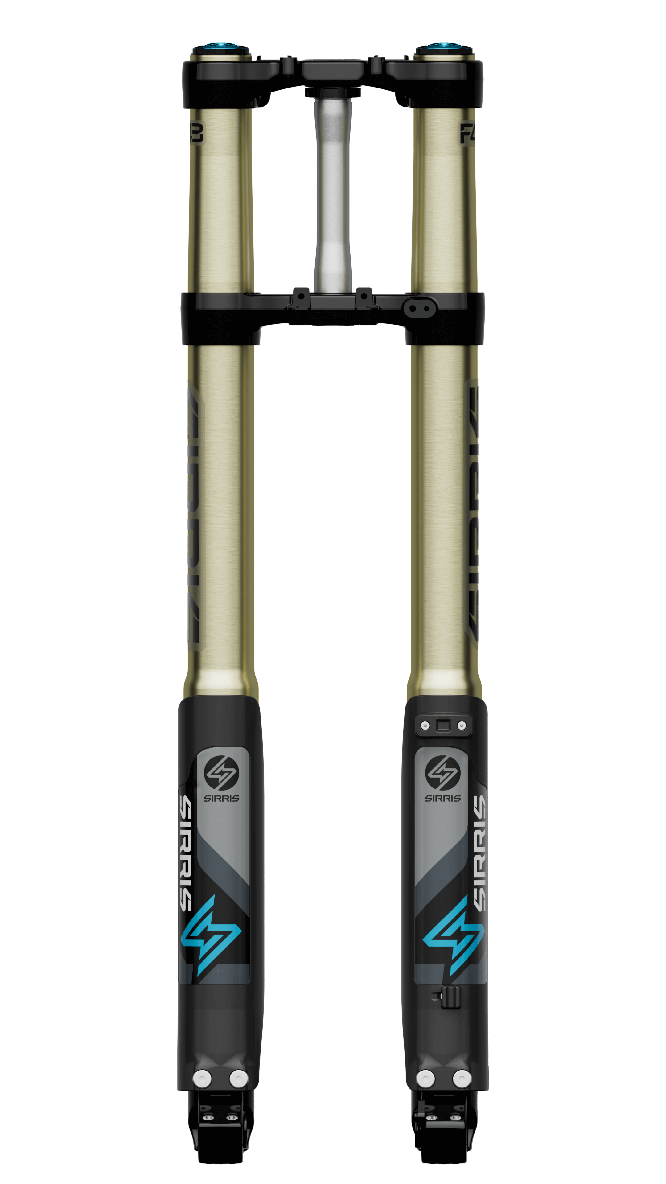 3D render of Sirris F43 fork suspensions for electric dirt bikes.